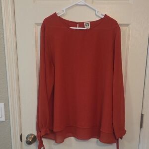 Anne Klein Women's Brick Red Long Sleeve Blouse Top Shirt Size Large